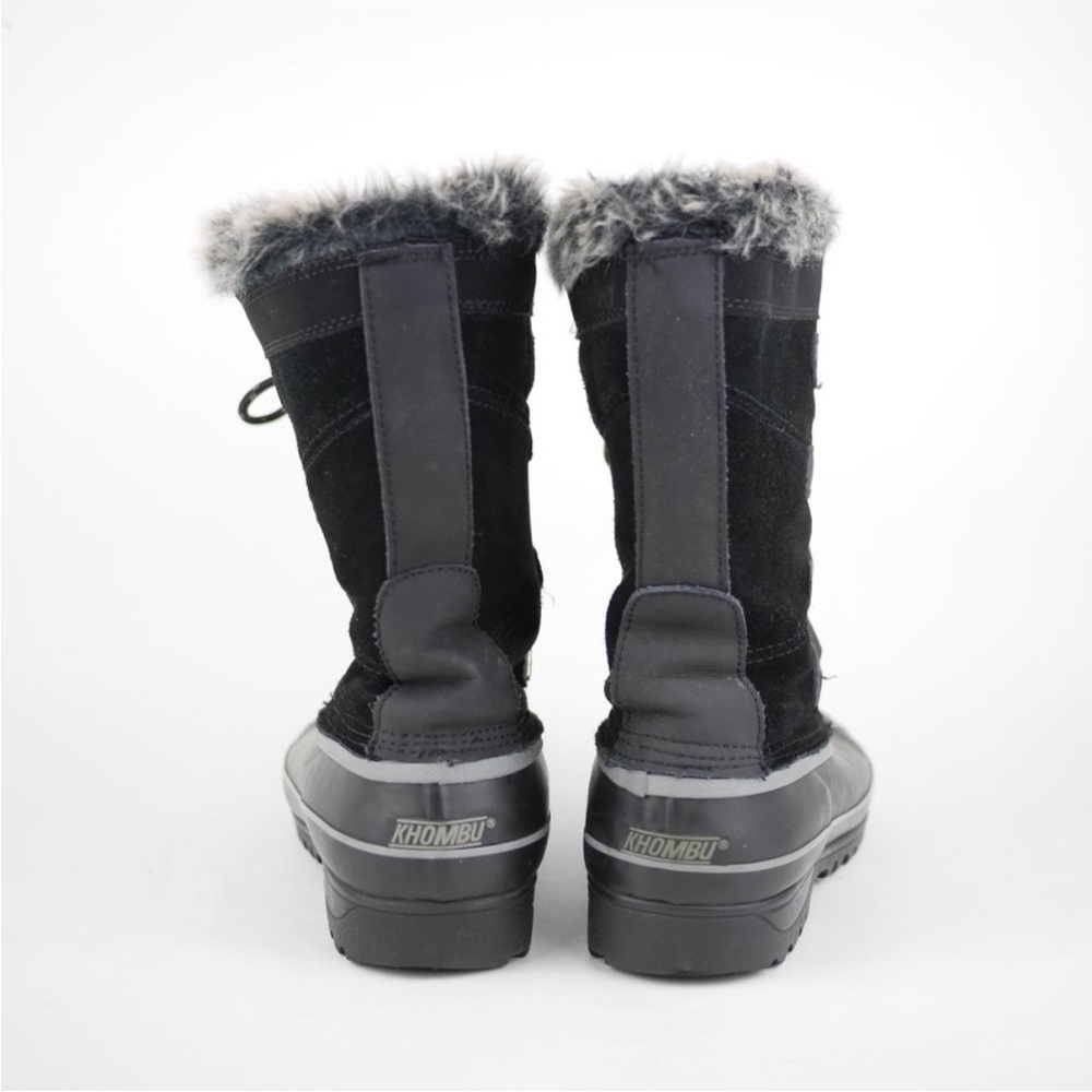 KHOMBU Women's Black Leather Rubber Winter Snow Boots Fleece Lined Mid Calf 7 - Picture 3 of 14